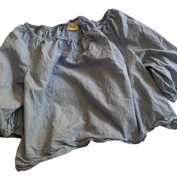 Anthropologie Maeve Bretta Poplin Striped Cold Shoulder Top Blue Size Large - Picture 2 of 6